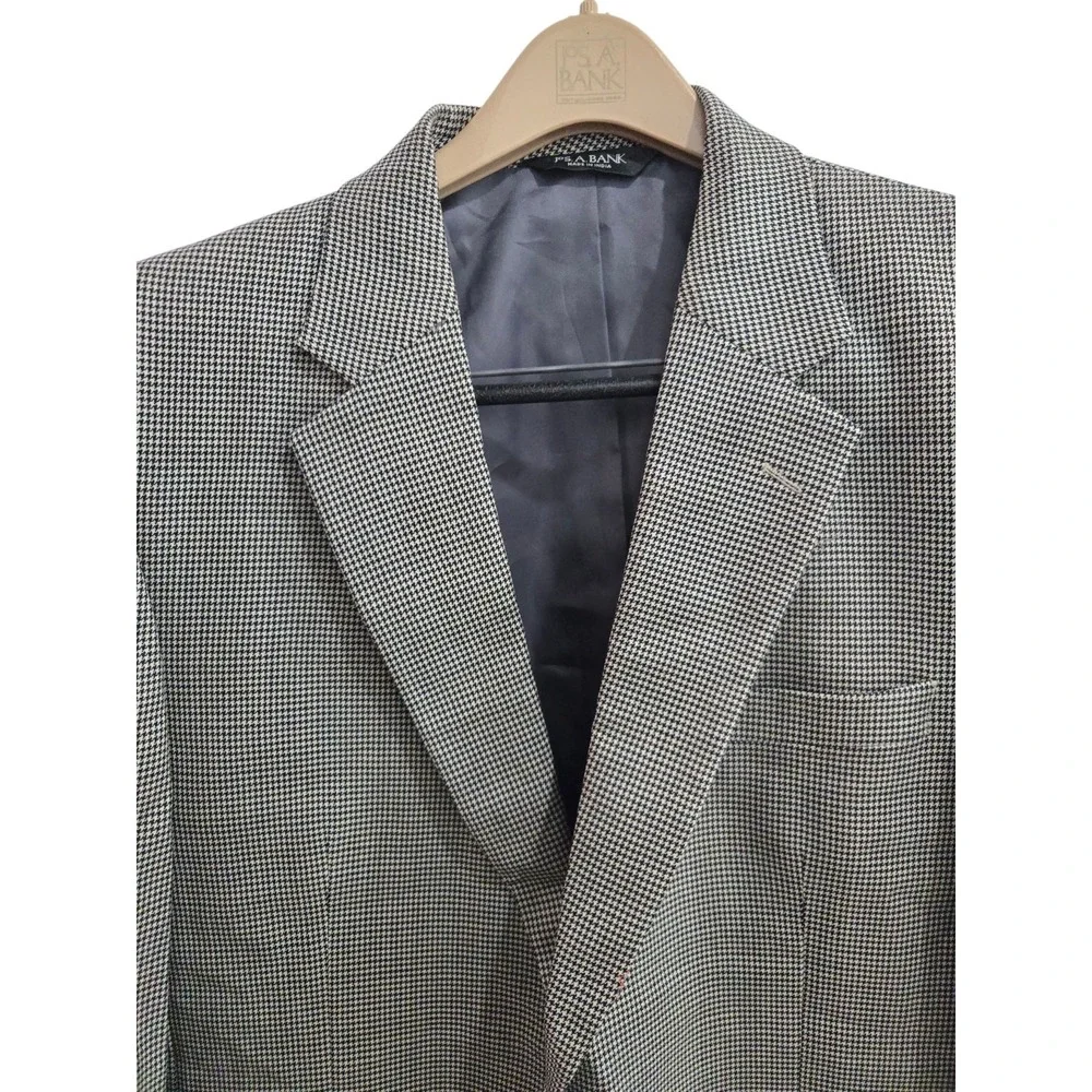 Jos A Bank Sport Coat Blazer Wool Mens‎ 44R Gray Windowpane Check Suit Jacket